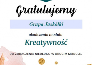 Gratulacje dla grupy Jaskółki za zakończenie I modułu projektu Emocja